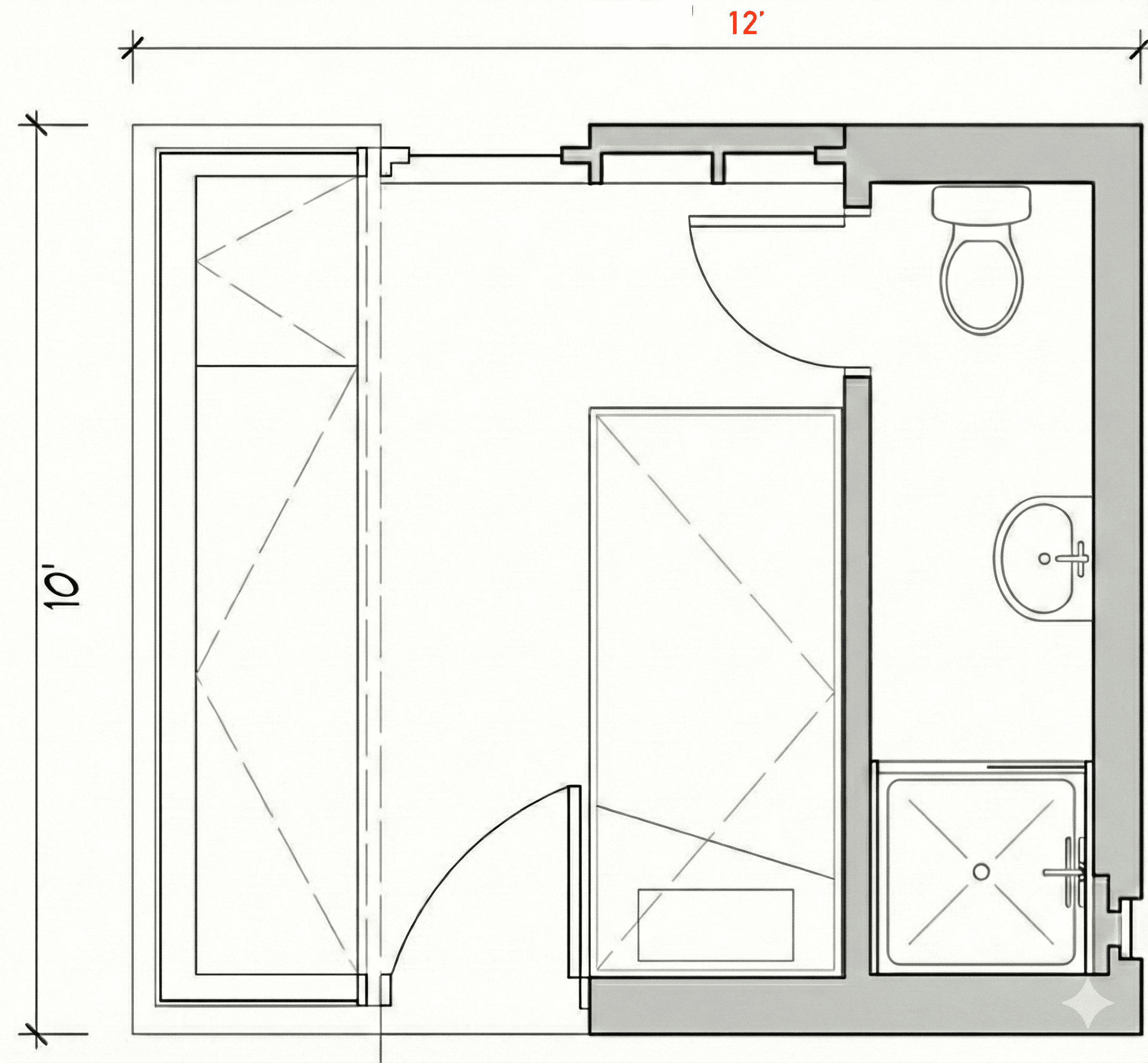 Architectural floor plan of LonePine cabin — 10×12 ft (120 sq ft)